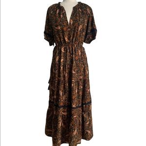 Anthropologie Puff Sleeve Paisley Midi Dress | Size M